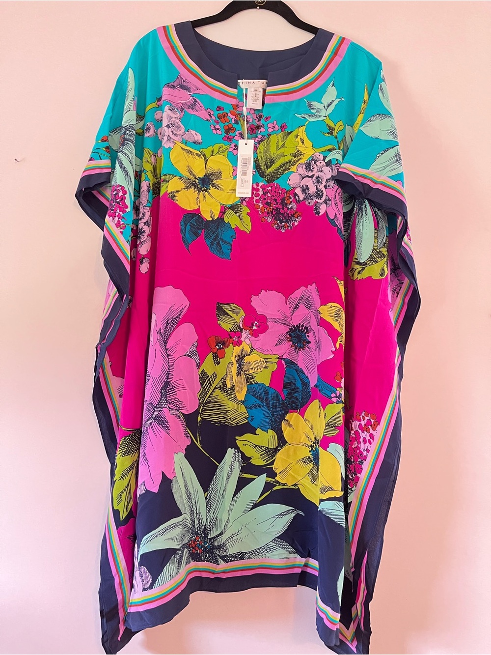 Trina Turk “Theodora” Bright Fuchsia & Turquoise Floral V-Neck Swim Coverup - Picture 10 of 16